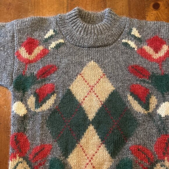 harve bernard Gray Mohair Chunky Small Argyle Pullover Sweater - Picture 4 of 8